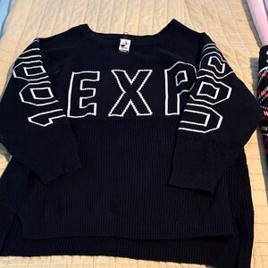 Express Black and White Crew Neck Sweater XL cable stitch NWT oversized